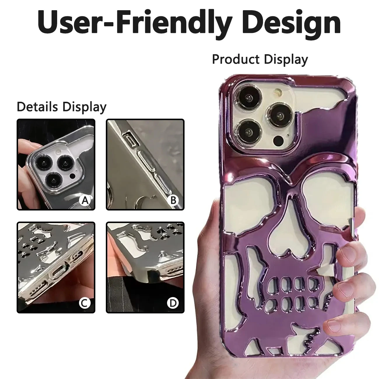 3D Hollow Skull Callous Phone Case for iPhone 14 ProMax 13 12 11 Pro Max Plus Luxury Plating Acrylic Shockproof Ghostface Cover