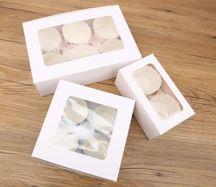 Factory Price Small Quantity Kraft Paper With Clear Window Flat Shipping Box for 6 pcs Cupcake Doughnut Box
