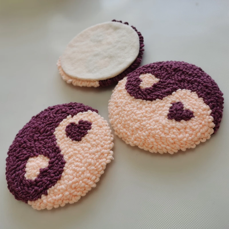 Feng Shui Patten Punch Needle Placement Coaster Handmade Mug Rug Coasters for Novelty Gifts