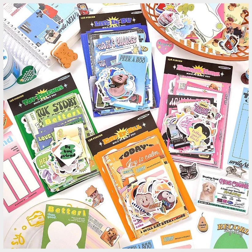 New Glad to Meet You Sticker Pack Creative Student DIY Handbook Material Decorative Stickers 138 pieces