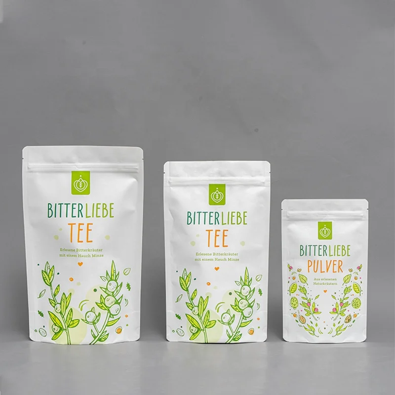 OEM Design Matte Stand Up Pouch Mylar Customized Packing Bags Green Tea Packaging Bag