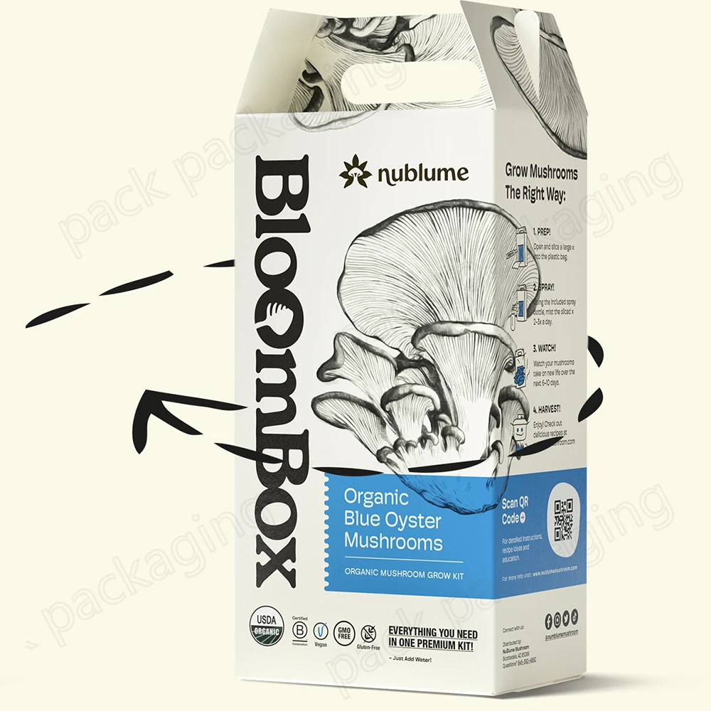 Custom Branding Biodegradable Oyster Mushroom Grow Kit Corrugated Box Paper Cardboard Mushroom Growing Box