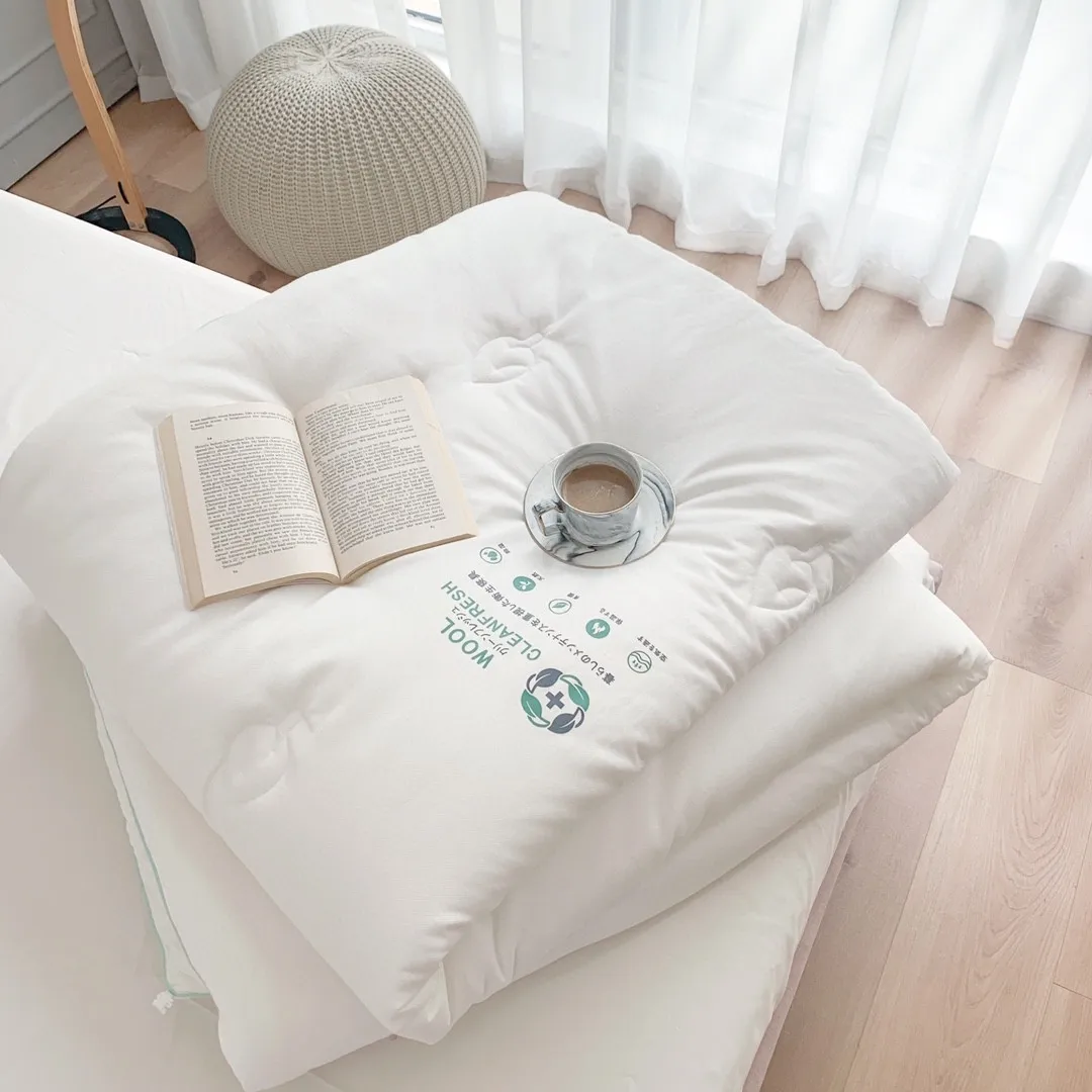 100% wool filled comforter for all seasons cream queen size quilt for sales