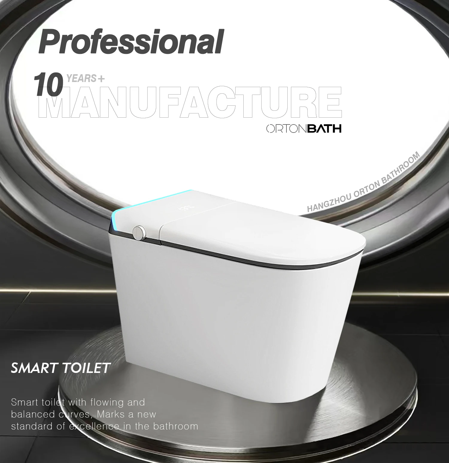 ORTONBATHS Digital Display Smart Toilet with Built-in Bidet Seat Tankless Toilet with Foot Touching Lid Opening Smart Bidet