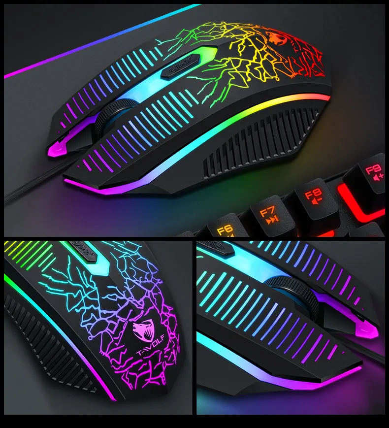 3 in 1 Mechanical Feeling Gaming Usb Wired Keyboards Gaming RGB Rainbow Keyboard And Mouse Combo