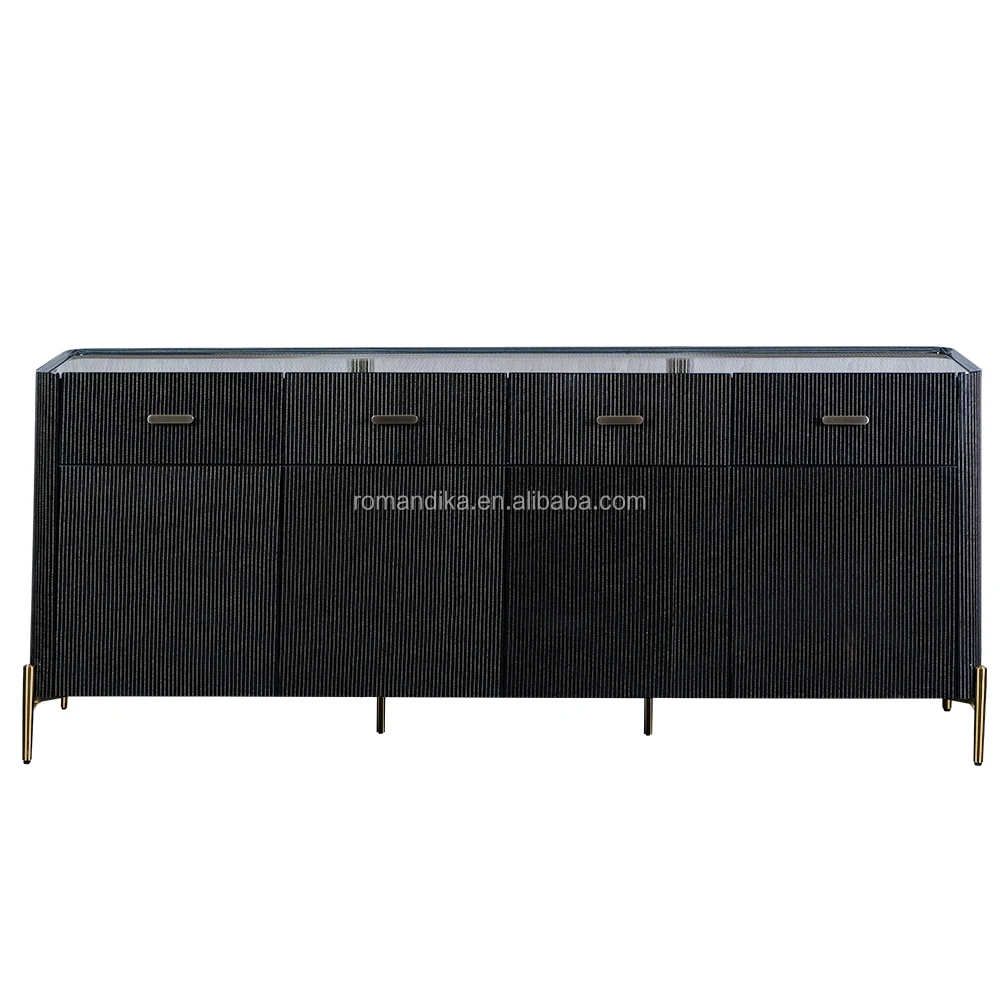 Modern Luxury Asian Style Solid Wood Dining Room Sideboard Buffet Cabinet Stainless Steel Kitchen Bedroom Storage Feature Hotels