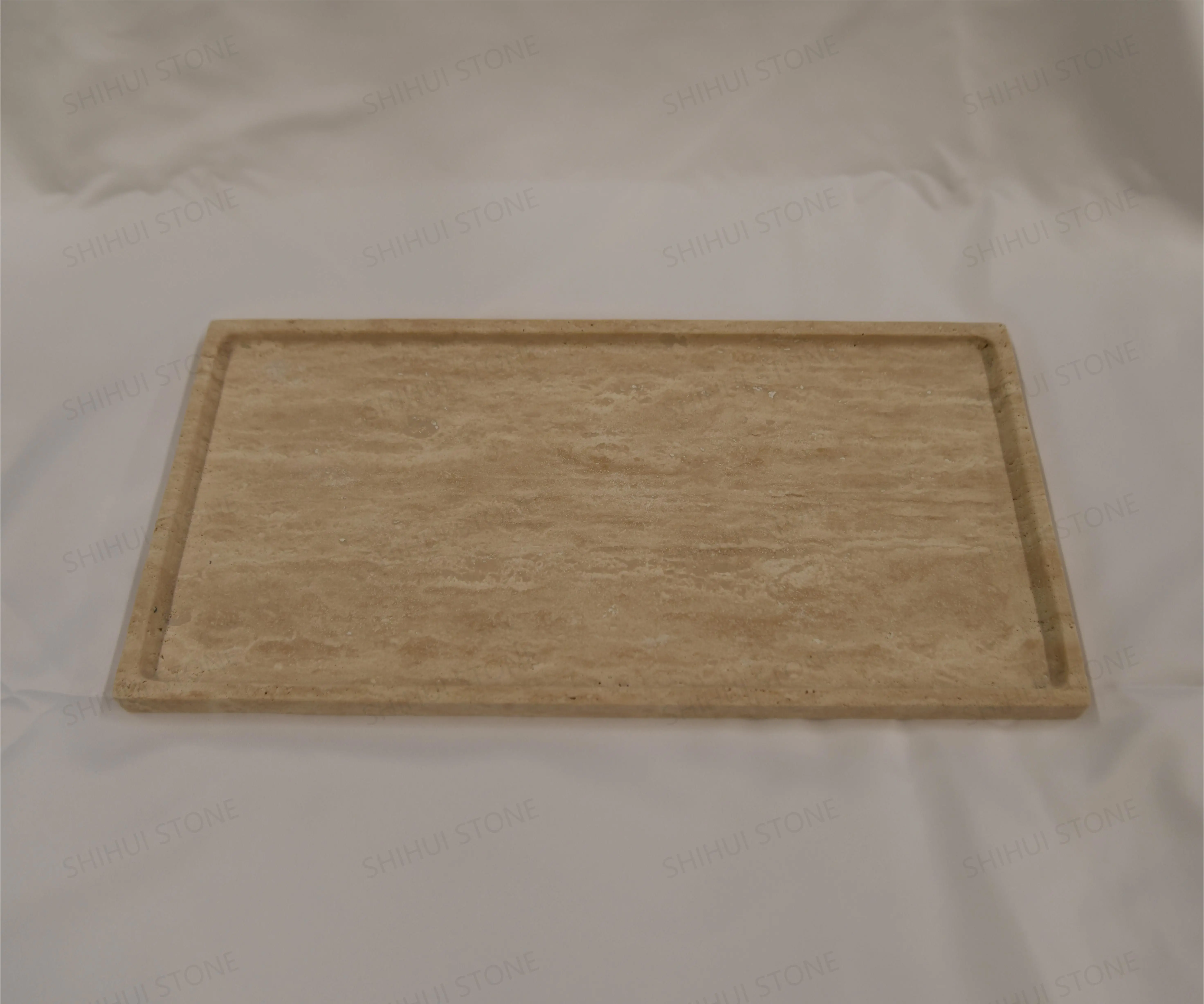 SHIHUI Wholesale Natural Stone Rectangle Shower Tray Beige Travertine Marble Trays Set Serving For Home Decor Travertine Trays
