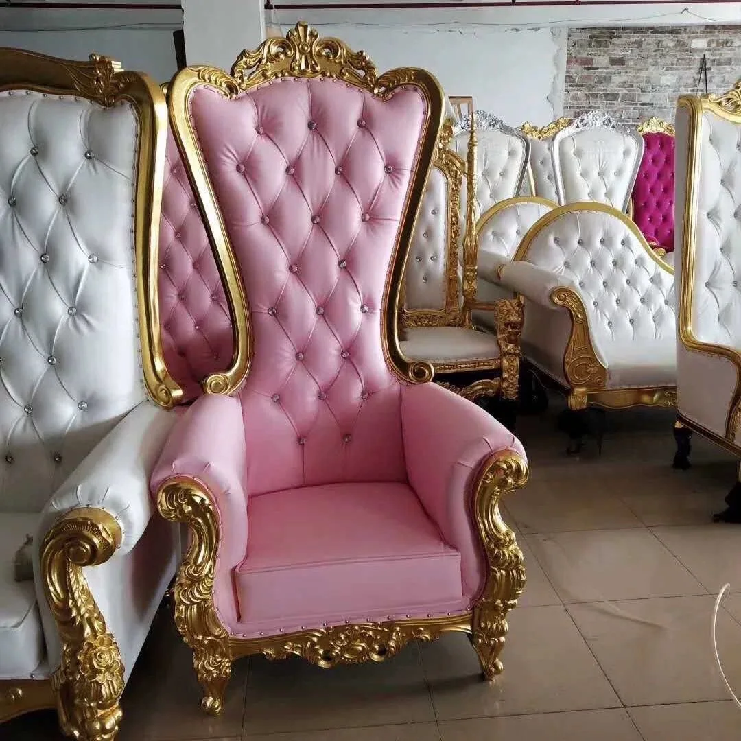 European neo-classical high-back chair KTV lobby hotel image chair solid wood carved hall decorated with gold foil king chair