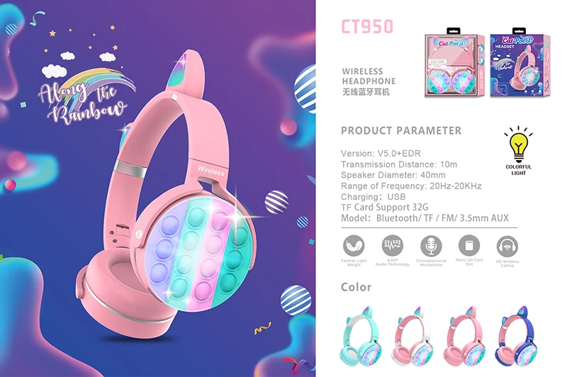 Manufacturer Wholesale Earmuffs Colorful Head Mounted Cat Ear Wireless Headphones