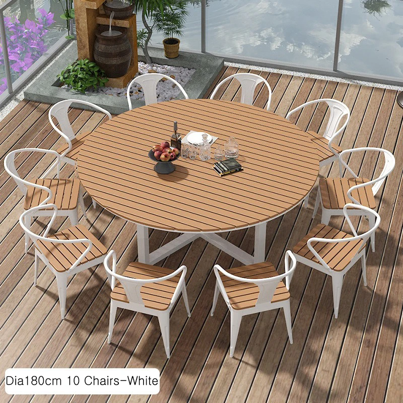 Round Outdoor Dining Table Set Plastic Wood Outdoor Tables for Restaurant and Dining Room in Garden Tables and Chairs sets