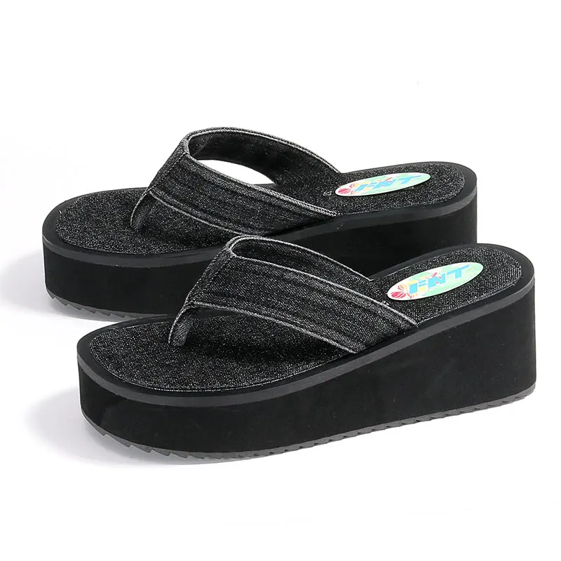 Знаменитые джинсовые шлепанцы 2024 летние дизайнерские тапочки с толстой подошвой на танкетке брендовые Chaussures Pour Femmes