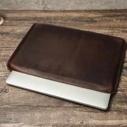 Custom Embossed Logo Slim Carrying Computer Protective Cover Genuine Leather Laptop Sleeve Bag for 2021 Macbook Pro 16 Inch