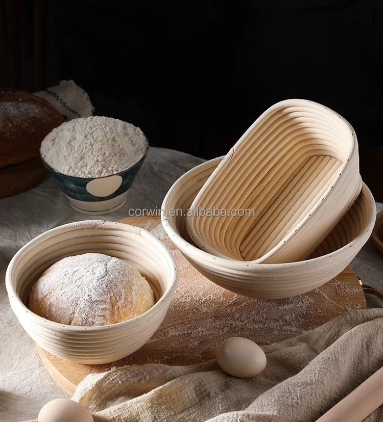 Hot Sell Farmer House Handcraft Natual Rattan Cane Brotform Banneton Bread Proofing Basket Round and Oval Cheap Bakeware