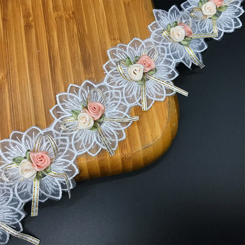 New Fashion Mesh 3d flower Embroidery Lace Trimming for clothing