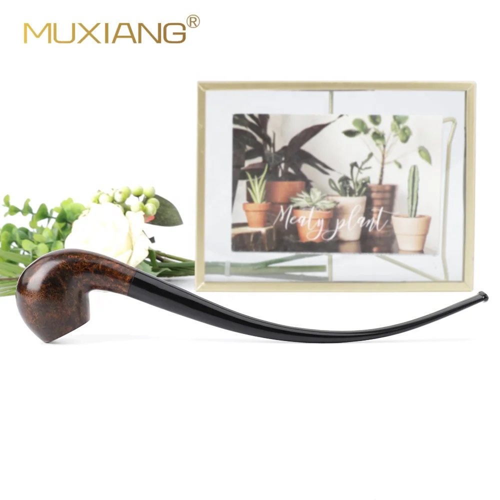 MUXIANG Durable Long Bent Briar Wood Tobacco Pipe Handmade Ready To Ship Smoking Pipe