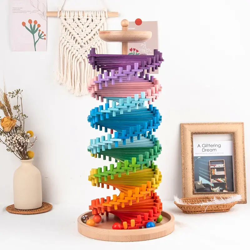 253pcs Wooden Blocks Rainbow Stacking Toys Kids Creative Ball Game Blocks Baby Montessori Educational Toys for Children