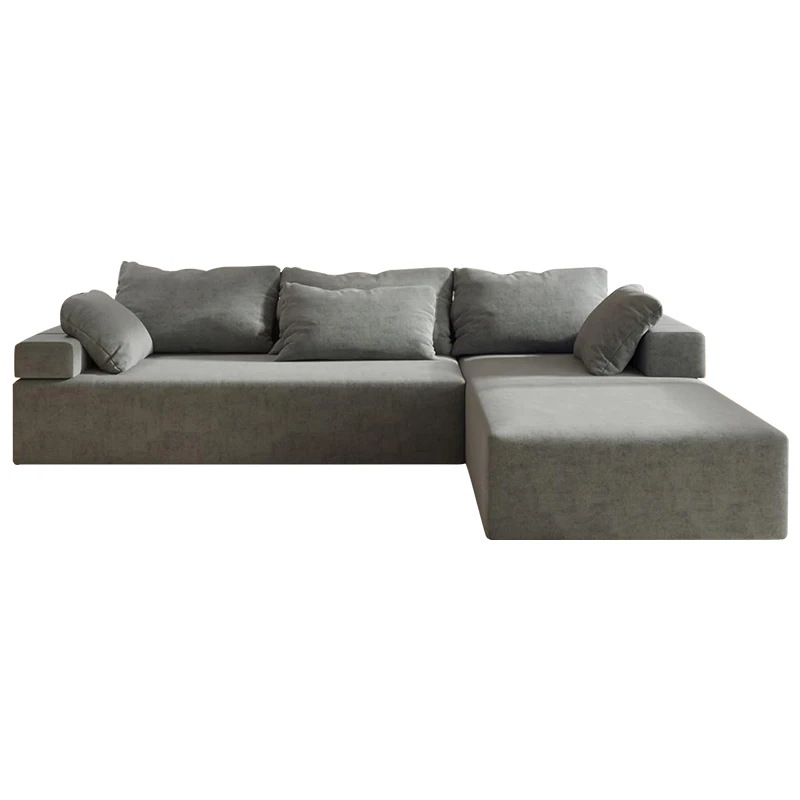 Luxury Modular Design Beige Corduroy Semi-Couch Set High-Density Plush Foam Furniture Modern Minimalist Style Living Room Sofa