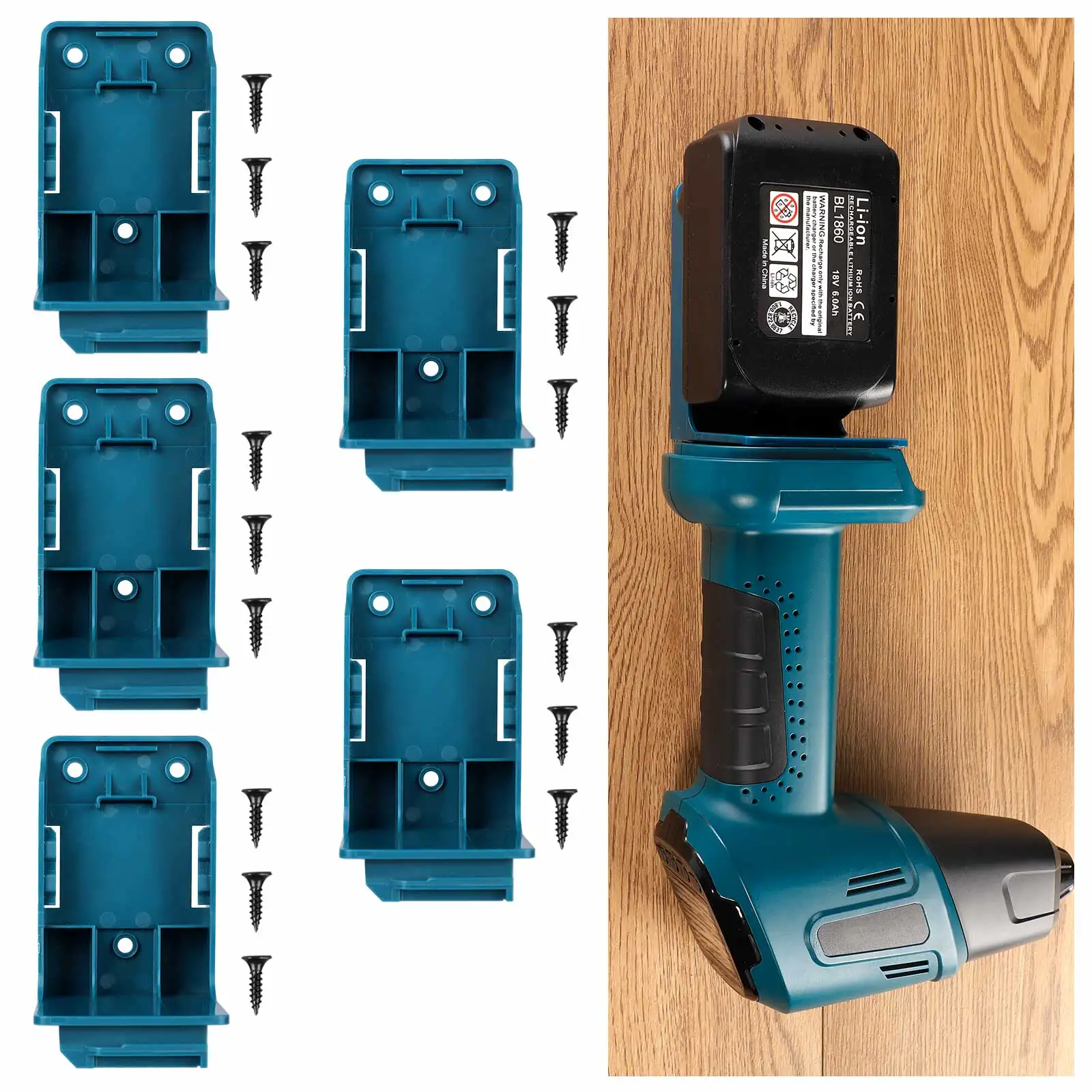 Power Tool Battery Mount Holder, 2 in 1 for Makitas 18V Battery Tool Storage Rack Bracket Case tool holder and battery organizer