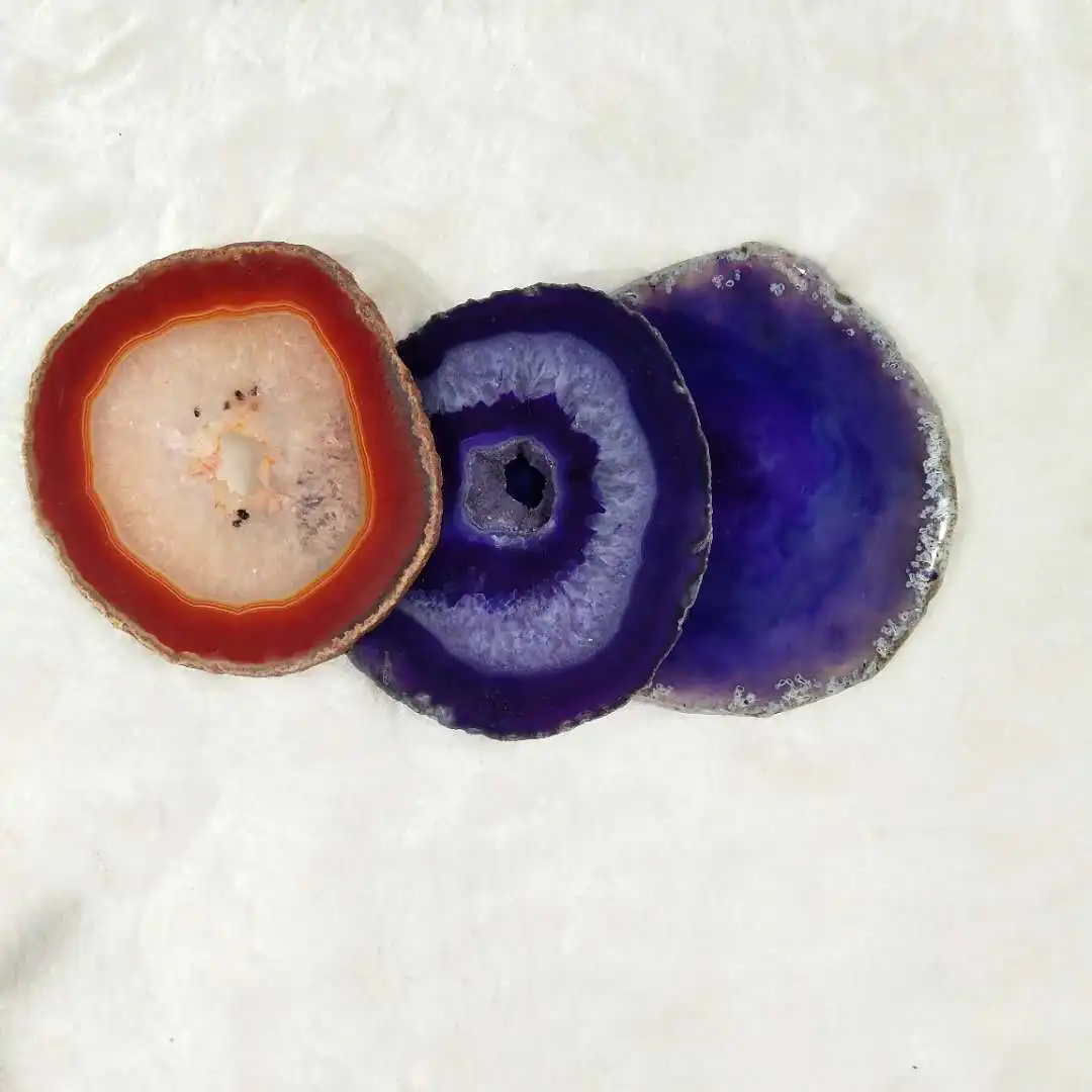 Hot sale high quality crystal gilded gift mixed colored agate slice aura agate geode coaster for decoration