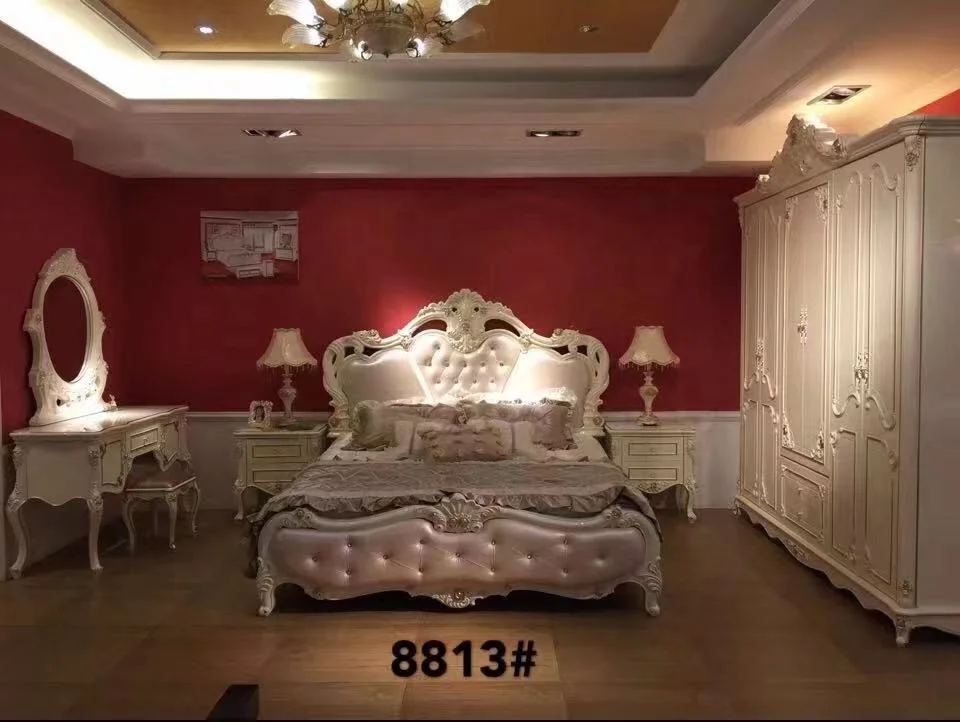 Luxury King size bed Classic Baroque Style Full Solid Wood Hand Made Bedroom Set