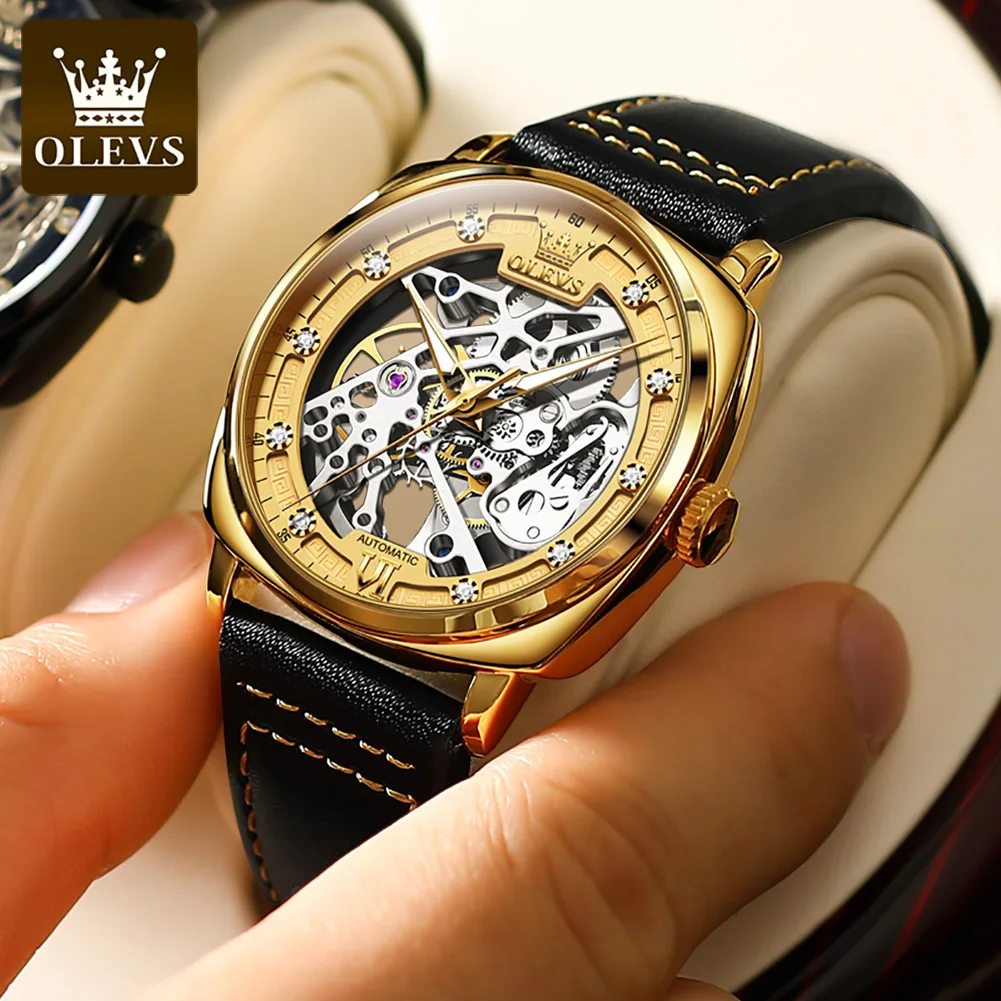 Olevs 6651 Hot Sale China  Suppliers Custom Logo Low Moq Fashion Wrist Quality Square Automatic Mechanical Luxury Watch