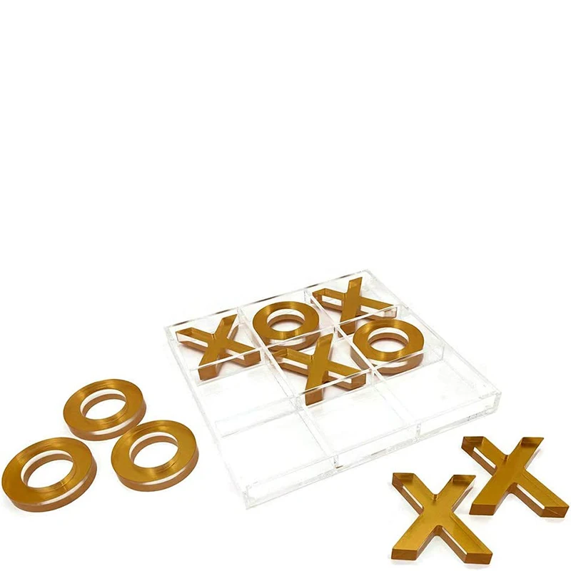 Luxury Clear Gold Color Custom High Quality Acrylic Tic Tac Toe Game Set