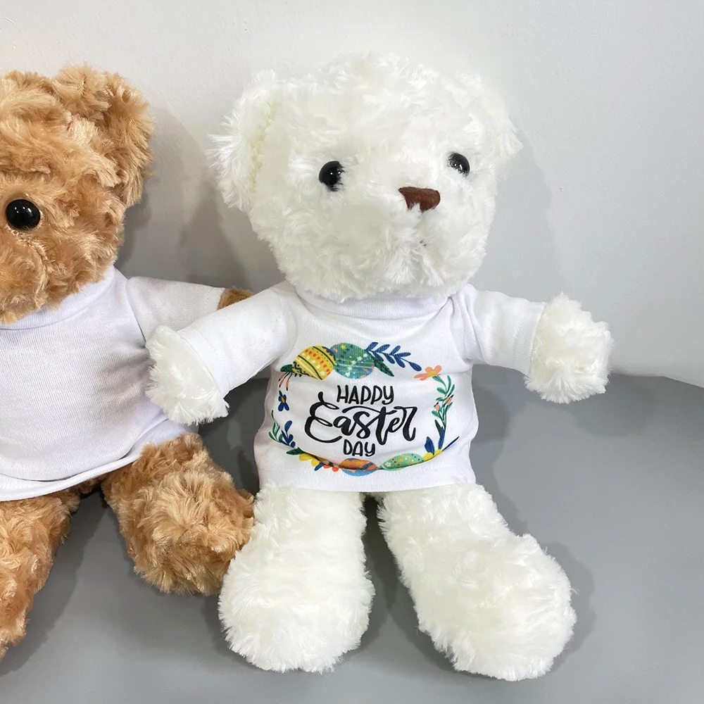 USA warehouse blank sublimation cute Plush Teddy Bear toy Clothes tee T shirts sublimation teddy bear with white T shirt