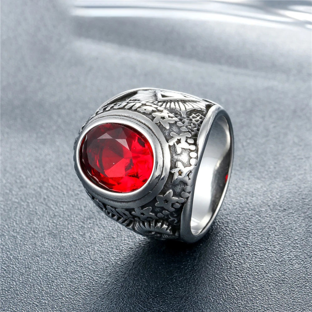 Wholesale Retro Vintage Punk Mens U.S. Soldier Army Gemstone Stainless Steel Male Rings
