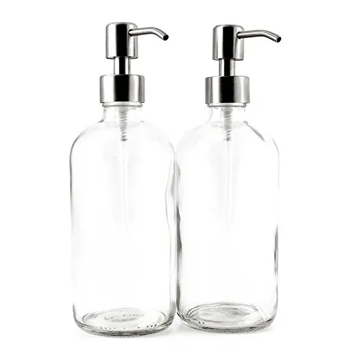 
500ml Hand Round Empty Glass Pump Bottle Transparent Liquid Soap Bottle Glass With Dispenser 