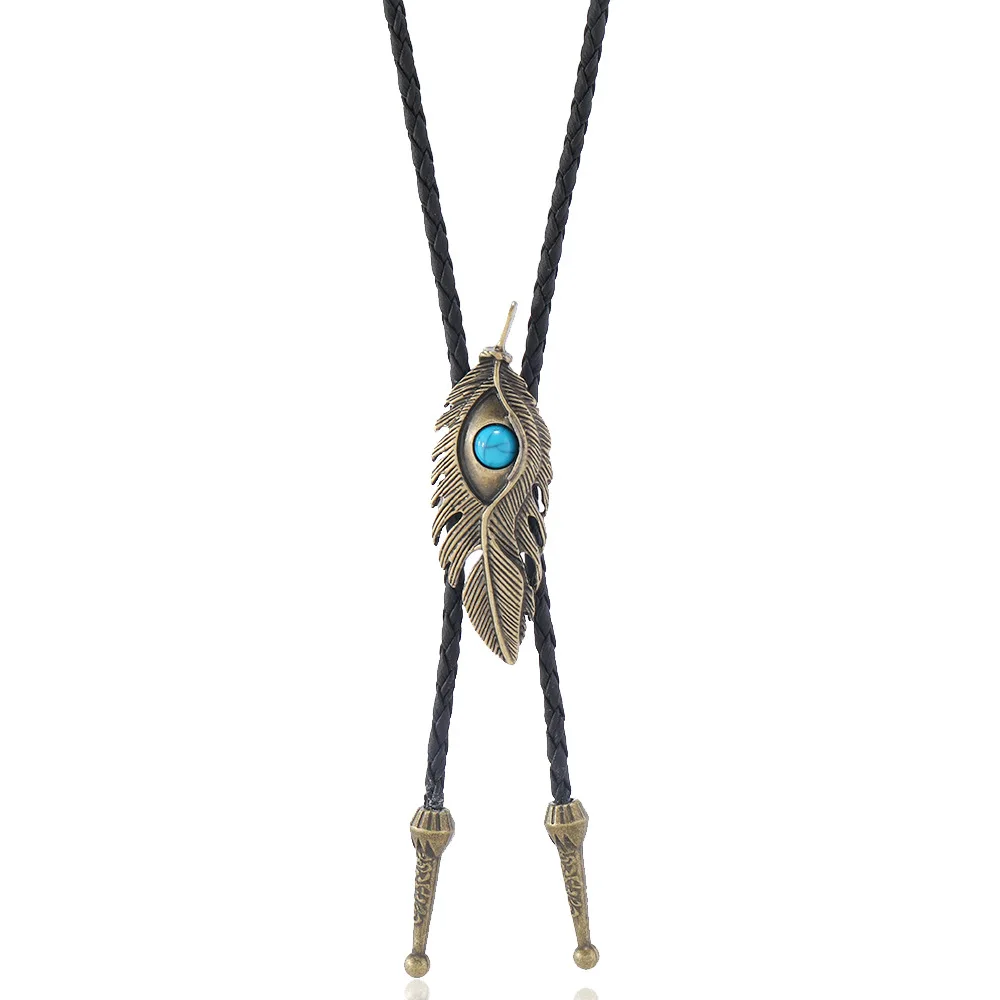 Vintage Style Bolo Tie for Men Western Cowboy Black Leather  Tie Necktie Necklace Handmade Bolo Tie