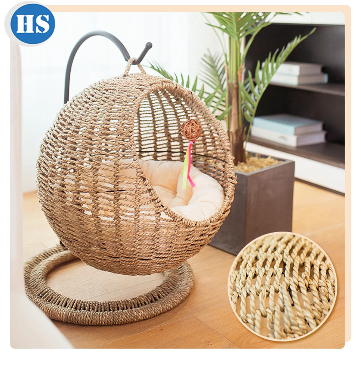 Haosen Handmade High Quality Climbing Frame Straw Hammock Cradle Pet Product Pet Bed Cat House