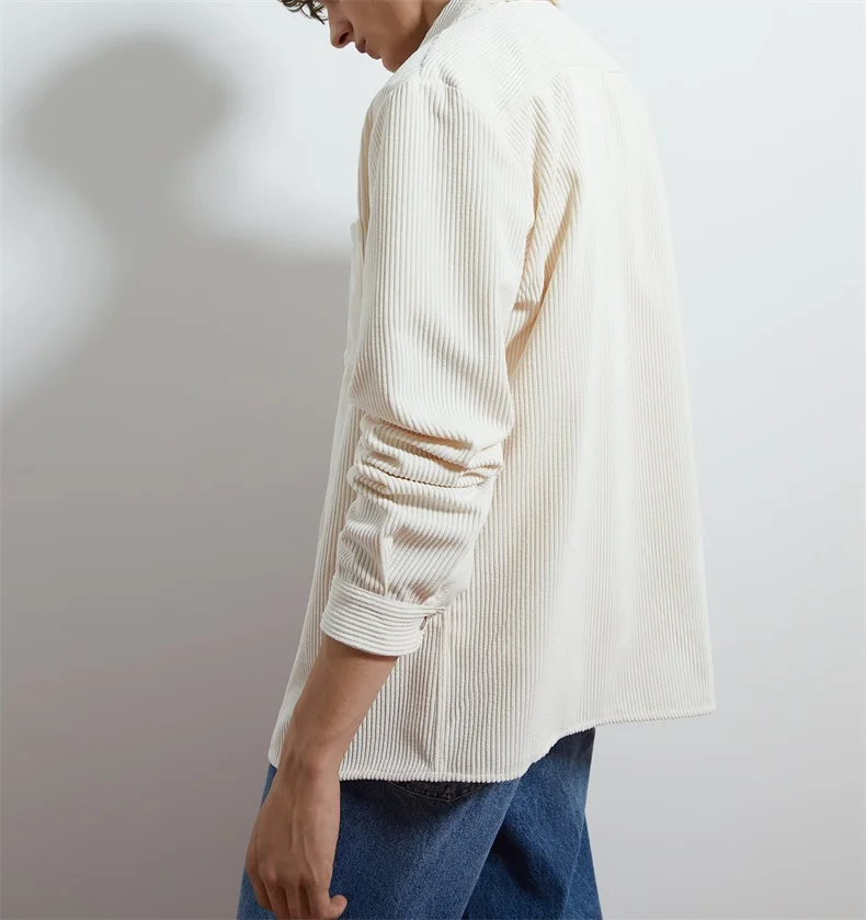 Custom mens white oversize work button up corduroy casual shirts with pocket