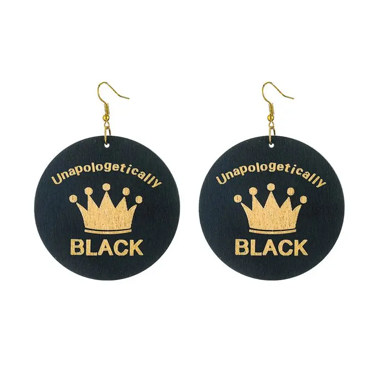 
YULUCH Ethnic Indian Black Round Natural Wooden Printed Printing African Style Dangle Earrings For Women Party Fashion Jewelry 