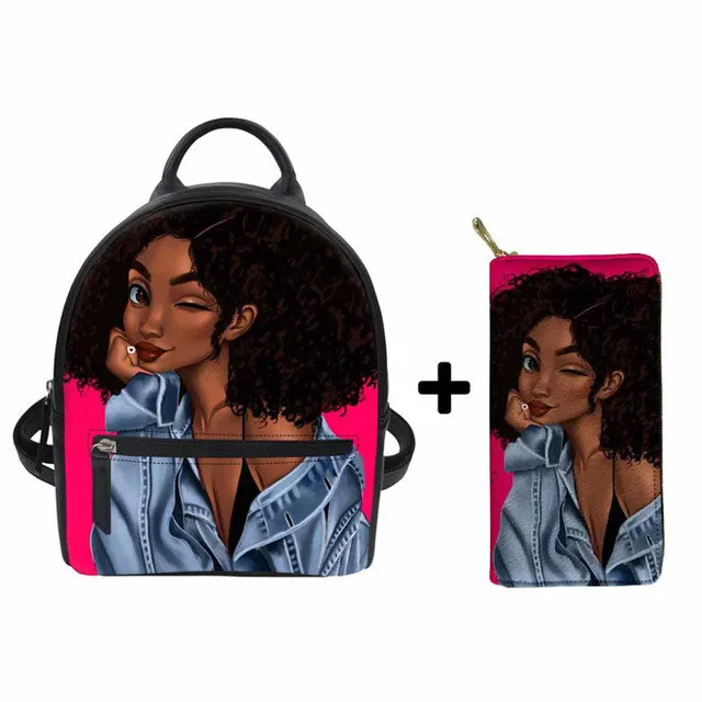 Women PU Leather Backpack College Rucksack Mini Backpack Travel Bag Afro Black Girls Teenager Rucksack Sac A Dos 2019