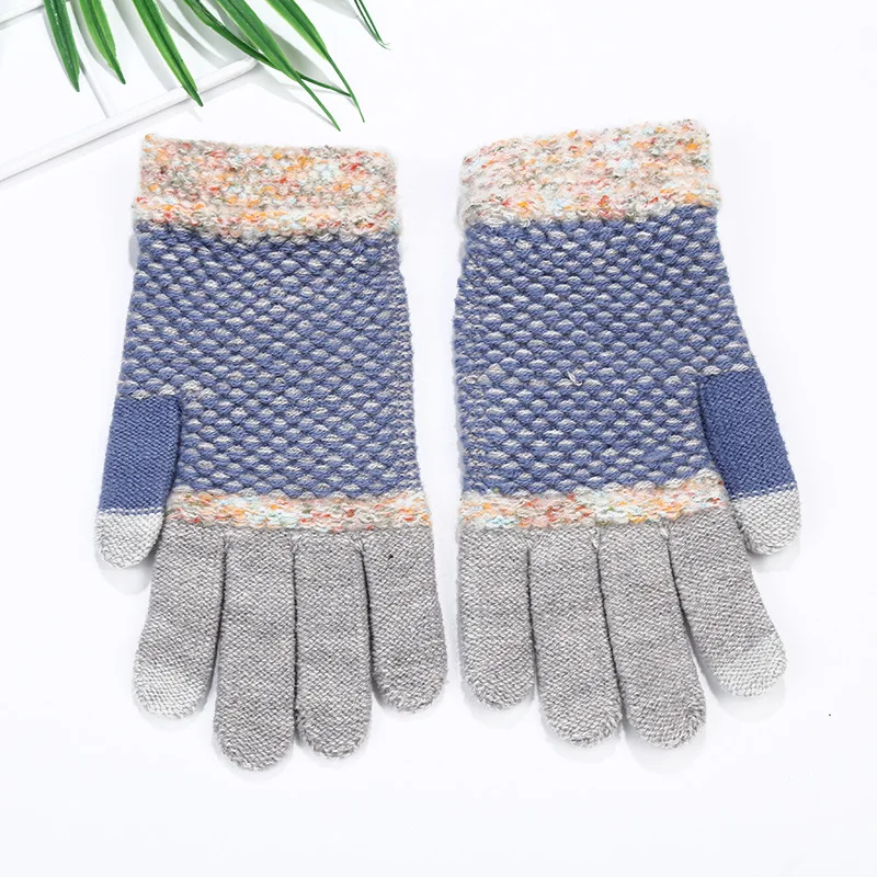 Factory direct sale touch screen knitted winter gloves warm gloves tye dye color jacquard wrist gloves