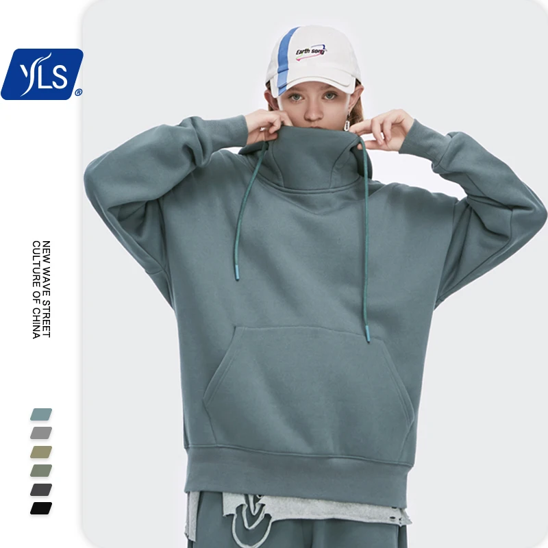 YLS Solid Color Thick Fleece Hoodies Men Winter Warm High Collar Oversized Hip Hop Hoodie Men Velvet Ninja Hoodie men