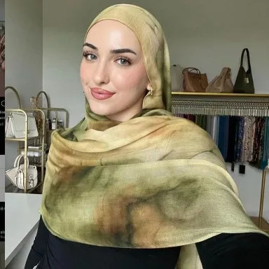 New Watercolor Painting Series Satin Polyester Cotton Watercolor Hijab Shawl  Ethnic 180*80 Muslim Arabic Printed Hijab Shawls