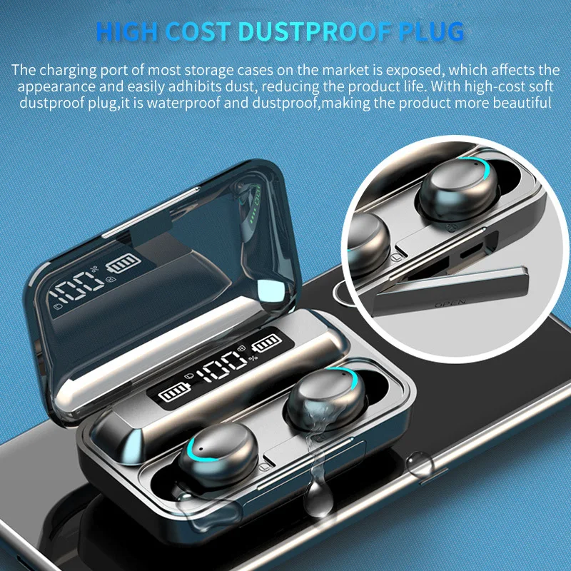 F9 Earphone 9D Hifi Stereo LED Display Waterproof In Ear Headphone BT 5.0 TWS F9 Wireless Earbuds