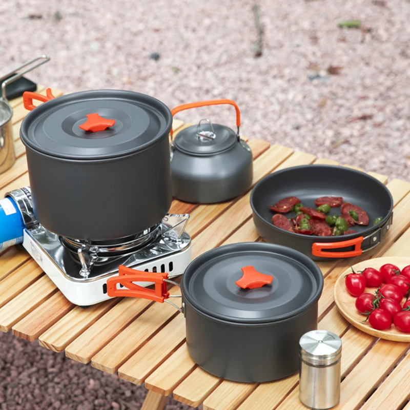 Camping Pot Cookware Set Folding Cook set Camping Lightweight and Portable Outdoor Cookware with Folding Handles