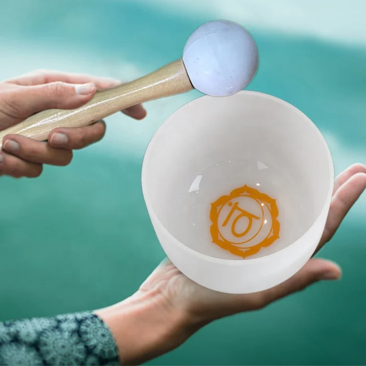 8 To 14 Inch Seven Color Chakra Pattern Crystal Singing Bowls Set With Case For Sound Healing