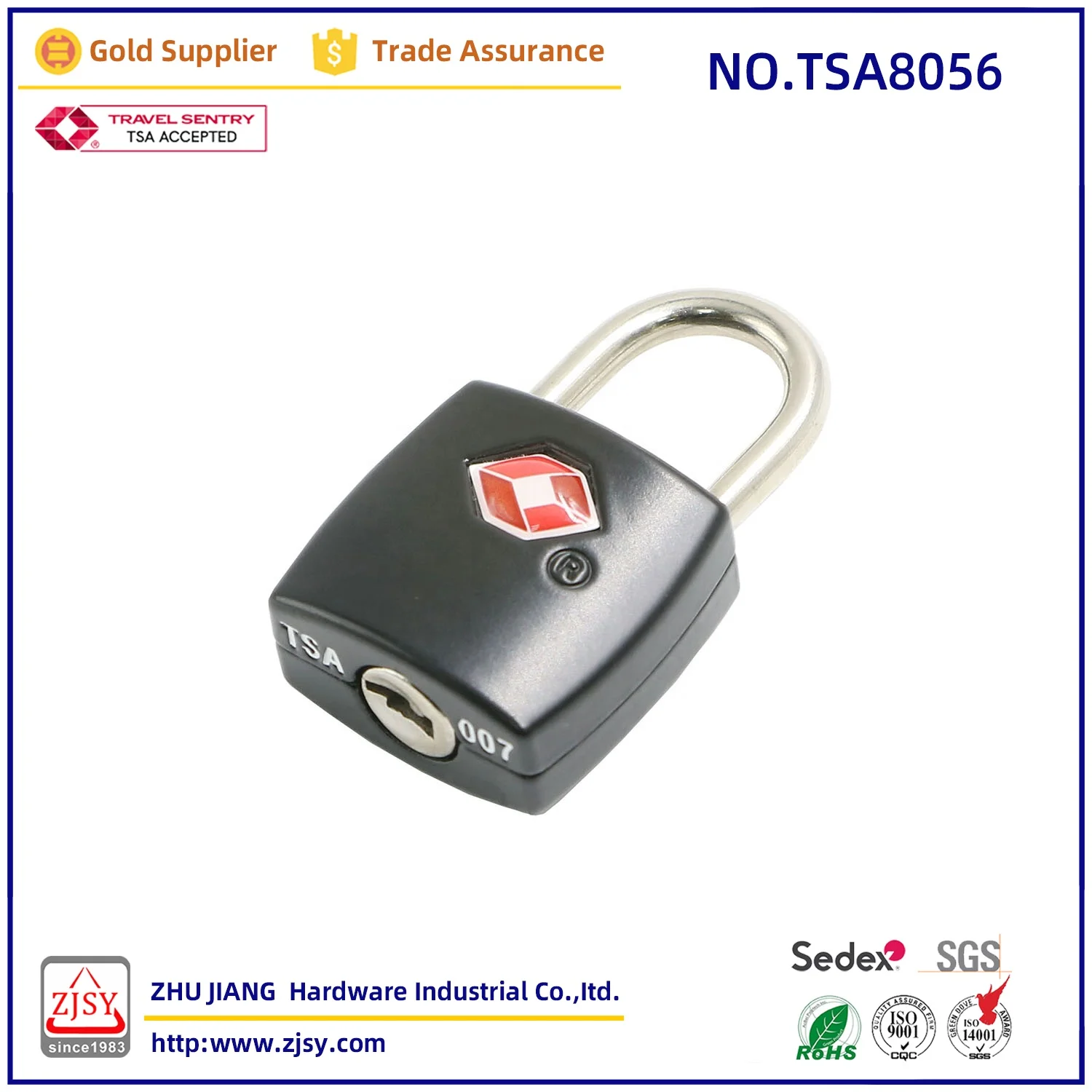 TSA8056 is Zjsy TSA Approved padlock Zinc Alloy Security Travel Key Luggage Lock