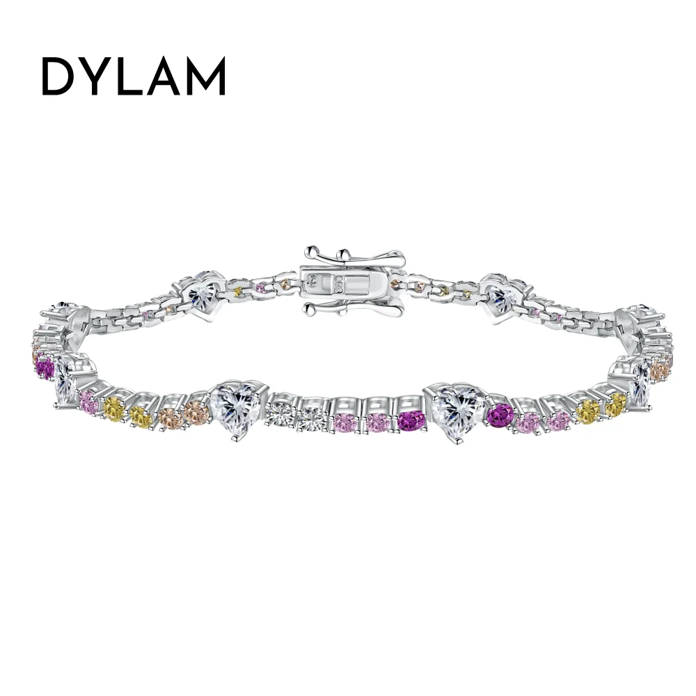 Dylam Korean Trendy Multi Color S925 Silver Pink Diamond Bracelet Bling Cz Cubic Zircon Pear Shape Bracelets For Women Jewelry