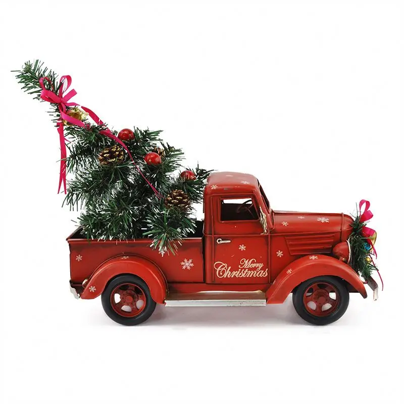 Farmhouse Ceramic Christmas Red Truck Candle Decor With Christmas Tree