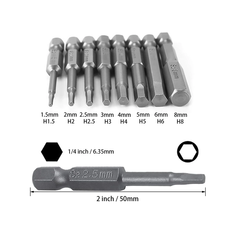50mm S2 Steel Magnetic 1/4 Inch Hex Shank Insert Hex Screwdriver Bit