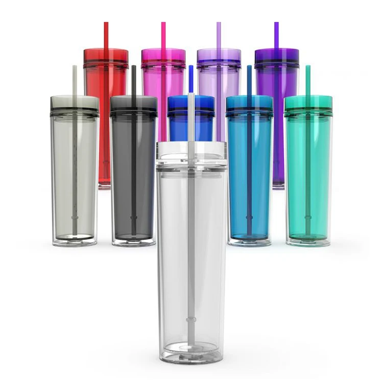 Wholesale Double Wall Bpa Free Plastic Skinny Acrylic Tumbler With Lid Straw