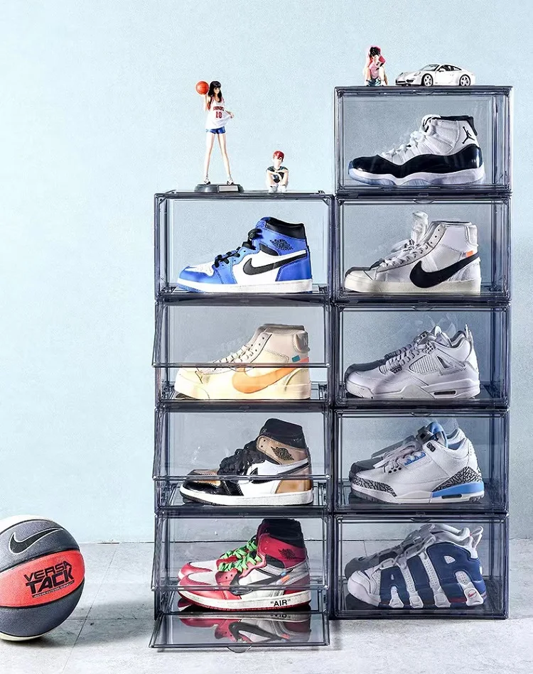 Hot Sale Magnet Shoe Display Case Stackable Sneaker Containers Plastic Transparent Clear Shoe Storage Box