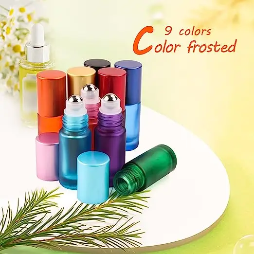 Color frosted glass Roller Bottle Essential Oil Roller bottle DIY perfume sample  bottleWith Stainless Steel Roller Balls