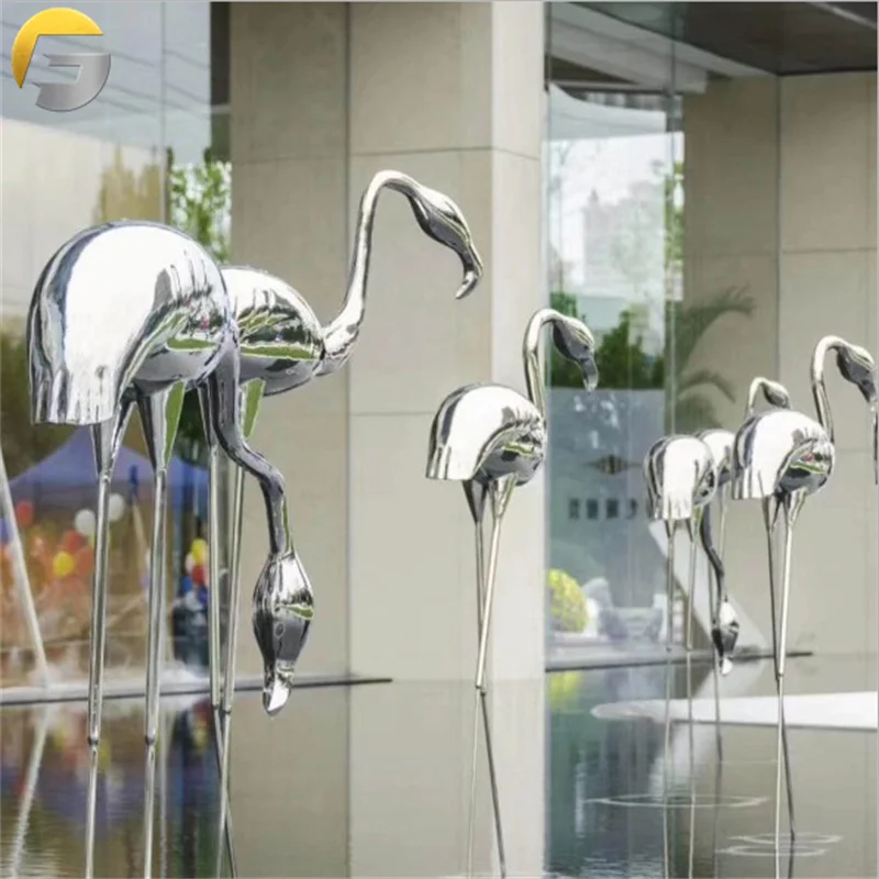 VV1047 Stainless Steel Metal Animal Sculptures For The Garden Swan Sculpture Urban Stainless Steel Sculpture