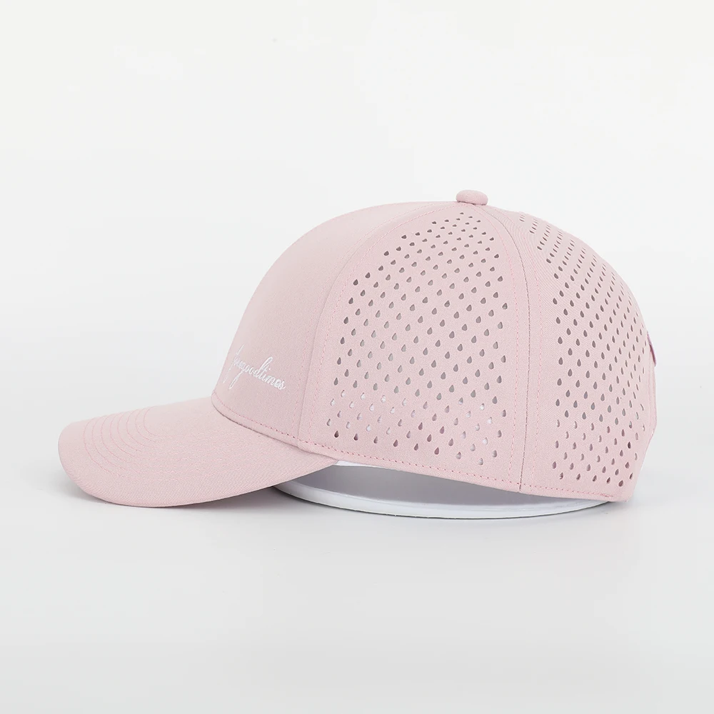Custom High Quality 6 Panel Women Embroidered Dry Fit Sport Pink Baseball Cap,Waterproof Laser Cut Perforated Gorras Dad Hat