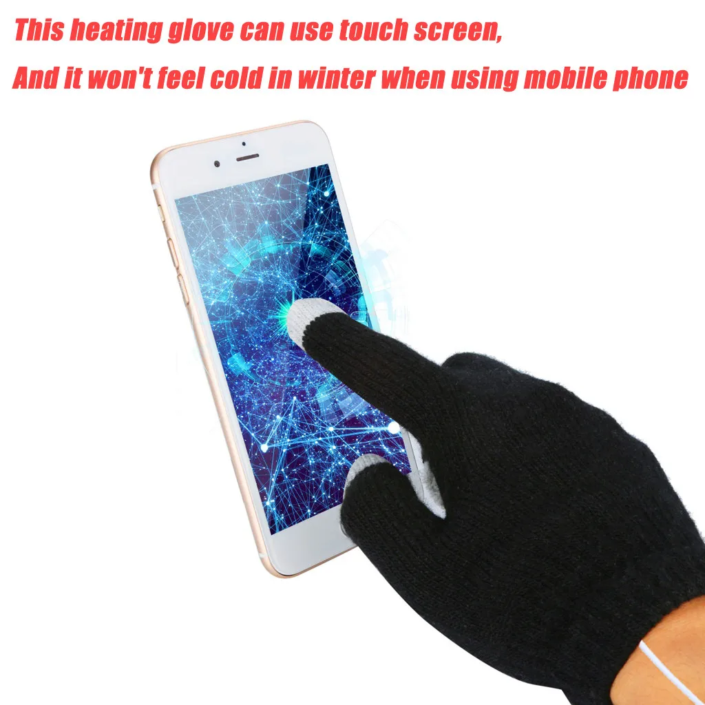 Cotton Cashmere Winter Skiing Knit Ladies Heated Women Hand Warmer Touch Screen Glove Knitted Fingerless Gloves Flip